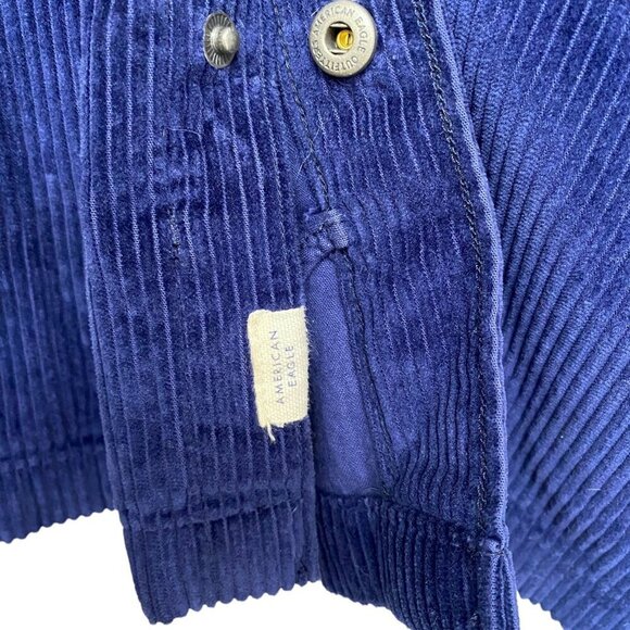 American Eagle Corduroy Shirt Jacket Medium Mens Navy Blue Snap Front Pockets - Picture 7 of 10